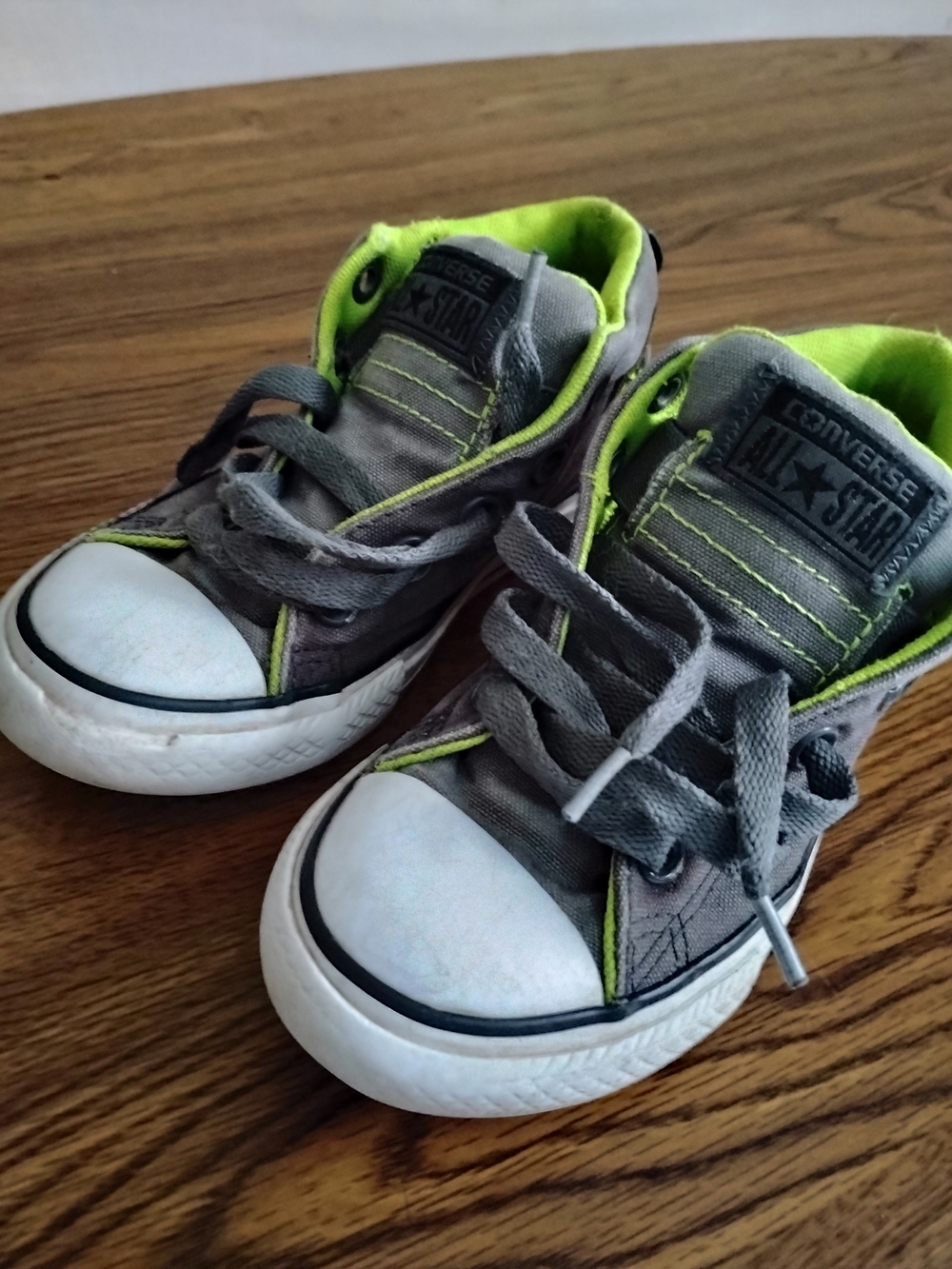 Converse Kids Gray and Lime Low Top Sneakers